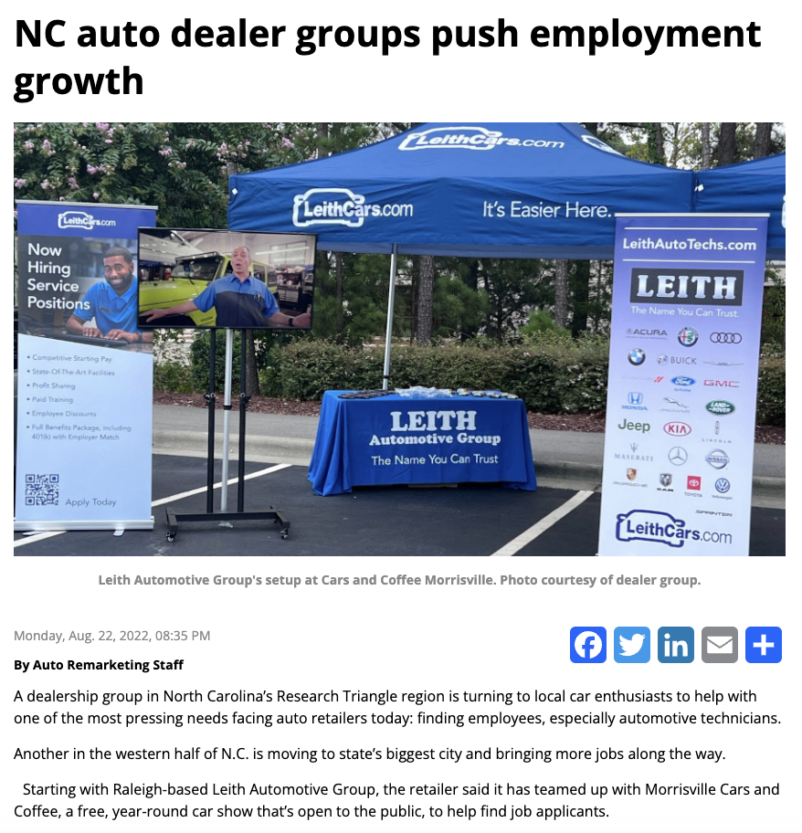 NC auto dealer groups push employment growth